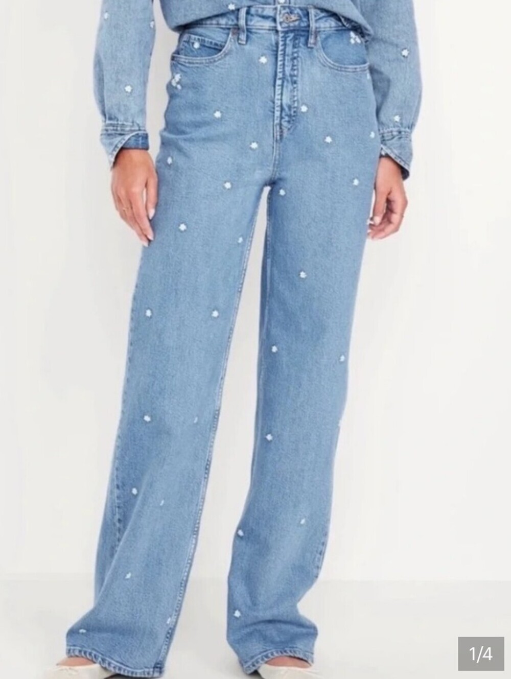 Old Navy Extra Sky-Hi Wide Leg Jeans Floral Embroidery 18 Festival/Summer